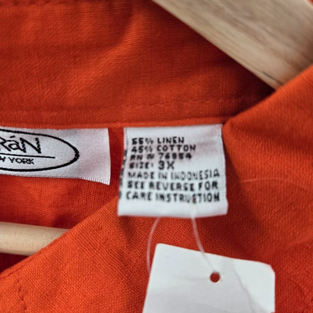 Vintage Caran New York Orange Linen/Cotton Sleeveless Mini Dress Size 3x - Picture 12 of 15